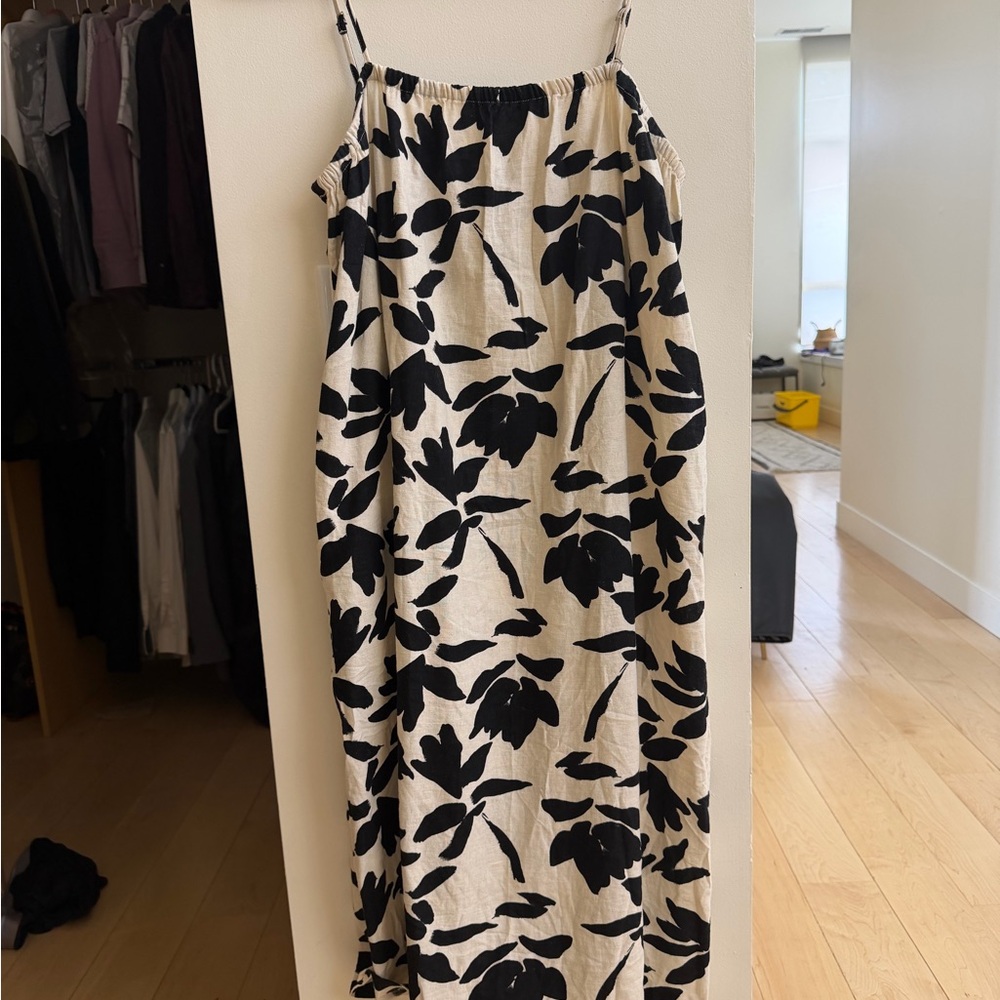 a new day Black Floral Spaghetti-Strap Maxi Dress in Cream